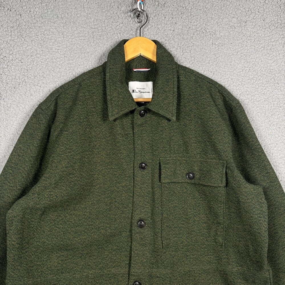 Ben Sherman Shirt Jacket Mens Size Large Speckled Forrest Button Shacket Thick - Picture 2 of 11